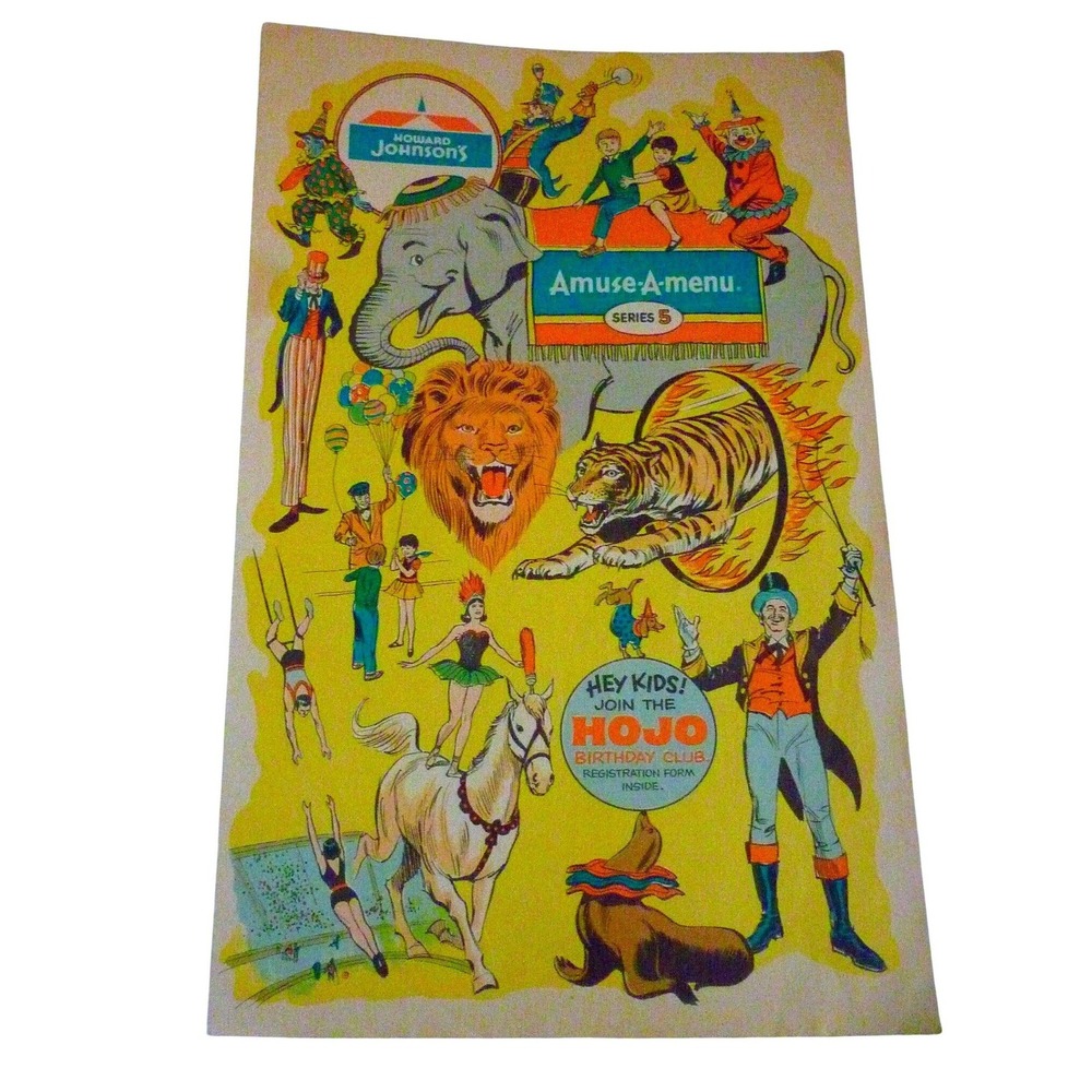 VTG Howard Johnson's HOJO Amuse-A-Menu Series 5 Children's Menu Activities 1960s